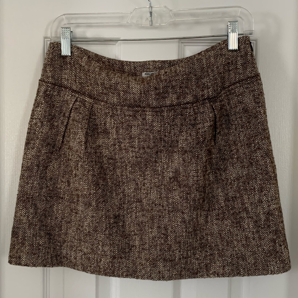 Philosophy Brown and Wht Tweed Mini Skirt sz 40